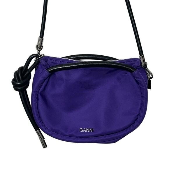 GANNI Knot Purse OS Purple Tech Fabric Mini Bag Removable Strap Baguette Style - Picture 3 of 11